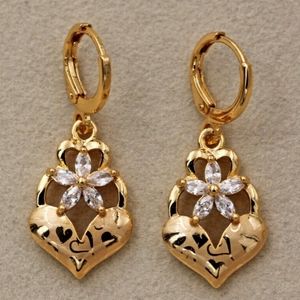 💎18k Gold Filled White Topaz Laser Cut Heart Dangle Earrings